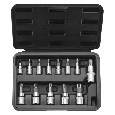 Torx Bit Socket Set 13-piece Star T8 - T60 Set S2 Alloy Steel And Cr-v Steel In Black