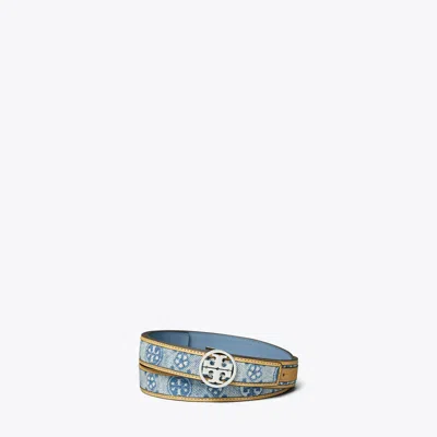 Tory Burch 1" Miller Denim Belt In Powder Blue