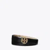 Tory Burch 1" Miller Smooth Leather Pavé Logo Belt In Black