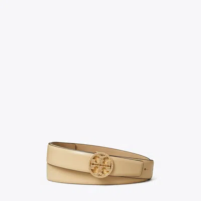 Tory Burch 1" Miller Smooth Leather Pavé Logo Belt In Vanilla Soft Serve