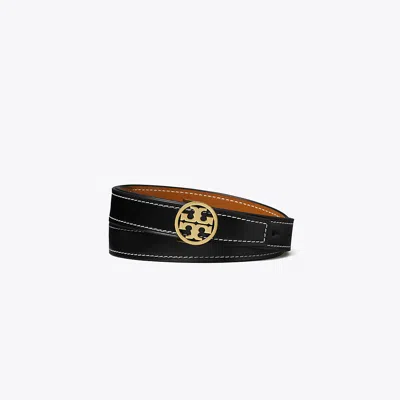 Tory Burch 1" Miller Smooth Reversible Belt In Black/malt Whiskey/gold