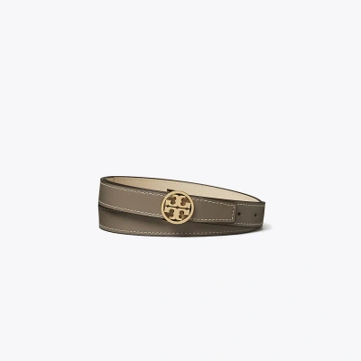Tory Burch 1" Miller Smooth Reversible Belt In Gray Heron/new Cream/gold