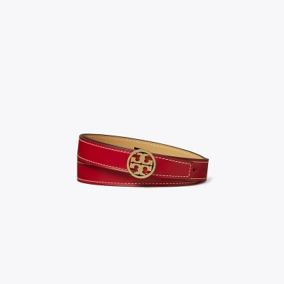 Tory Burch Miller Reversible Smooth Leather Belt In Tory Red/ginger Shortbread/gold