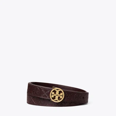 Tory Burch 1" Miller T Monogram Leather Belt In Maroon