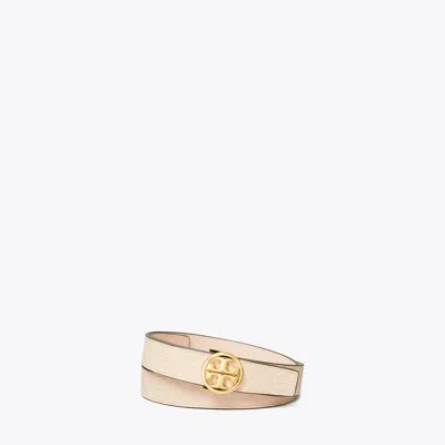 Tory Burch 1" Miller T Monogram Leather Belt In Pink Sea/gold