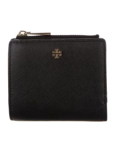 Pre-owned Tory Burch 10005657 Leather Compact Wallet In Black