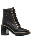 Tory Burch 100mm Lace-up Leather Boots In Schwarz