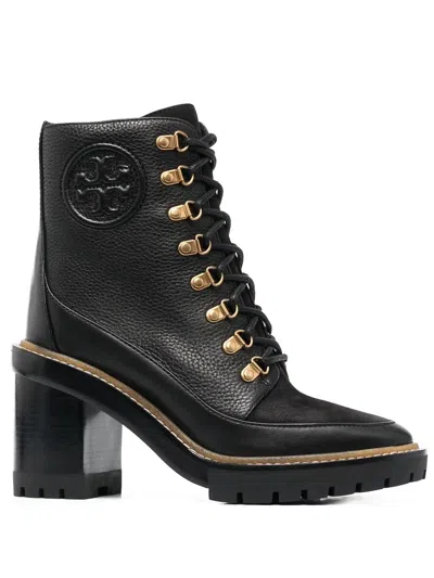 Tory Burch 100mm Lace-up Leather Boots In Schwarz