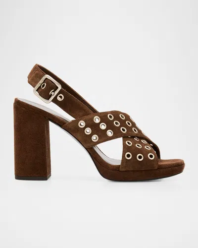 Tory Burch 100mm Suede Cross-band Heeled Sandals In Brown