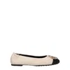 Tory Burch Claire Cap Toe Ballet Flats New Cream / Black / Gold In White