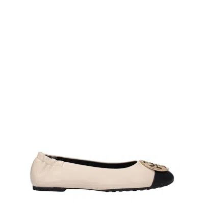Tory Burch Claire Cap Toe Ballet Flats New Cream / Black / Gold In White