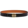 Tory Burch Miller Reversible Logo Belt In Black/malt Whiskey