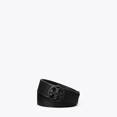 Tory Burch 1.5" Miller Pebbled Powder-coated Belt In Black/black/black