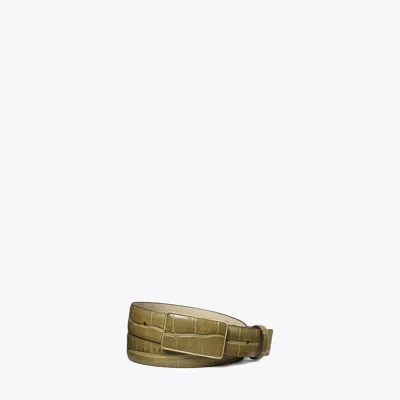 TORY BURCH 1.5" PLATE CROC-EMBOSSED BELT