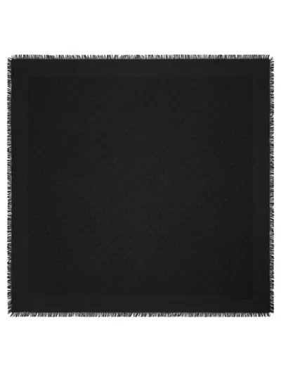 Tory Burch Fringed Edge Black Silk-cotton Blend Square Scarf