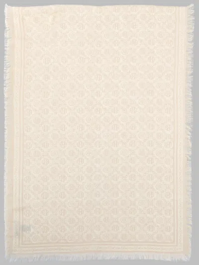 Tory Burch 177.5 X 62.7 Cm Wool-silk-cashmere Scarf With T Monogram For Women In Beige