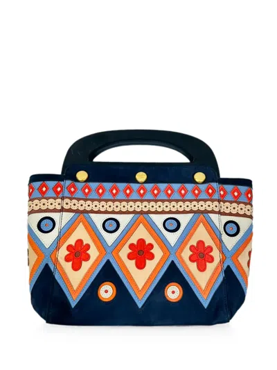 Pre-owned Tory Burch 2017 Appliqué Bermuda Tote Bag In Blue