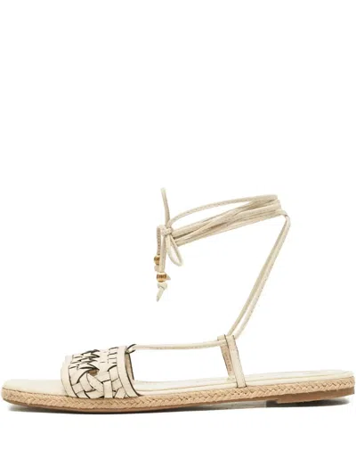Pre-owned Tory Burch 2024  Woven Leather Flat Sandals In Neutral