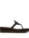 Tory Burch Black Logo Wedge Sandals
