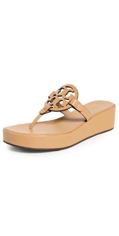 Tory Burch Women's Miller Slip On Embellished Wedge Thong Sandals In Ginger Shortbread