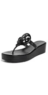 Tory Burch Miller Patent Leather Logo Wedge Thong Sandals In Black