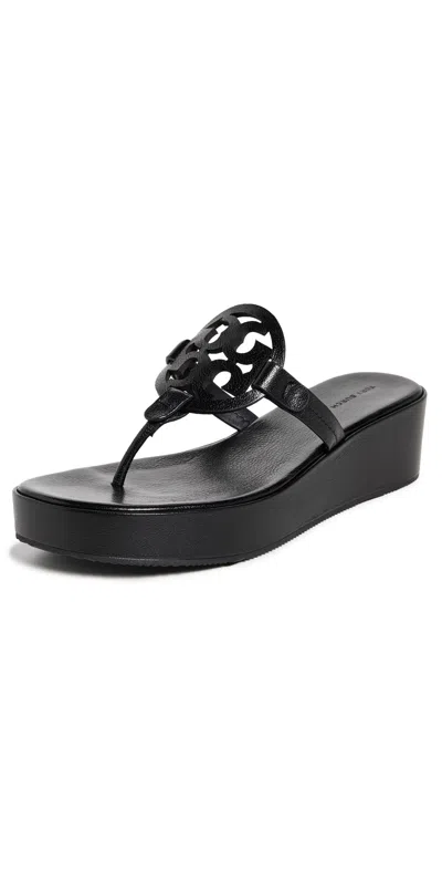 Tory Burch Miller Platform Wedge Thong Sandal In Perfect Black