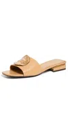 Tory Burch Patos Disc Leather Slide Sandals In Ginger Shortbread/gold
