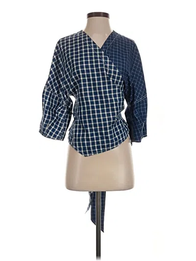 Pre-owned Tory Burch 3/4 Sleeve Button Down Shirt In Blue
