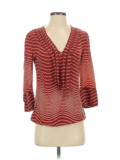 Pre-owned Tory Burch 3/4 Sleeve Silk Top Red Plunge Neckline Tops