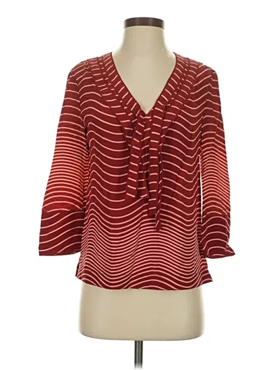 Pre-owned Tory Burch 3/4 Sleeve Silk Top Red Plunge Neckline Tops