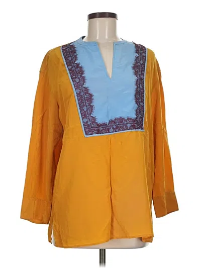 Pre-owned Tory Burch 3/4 Sleeve Silk Top Yellow Open Neckline Tops