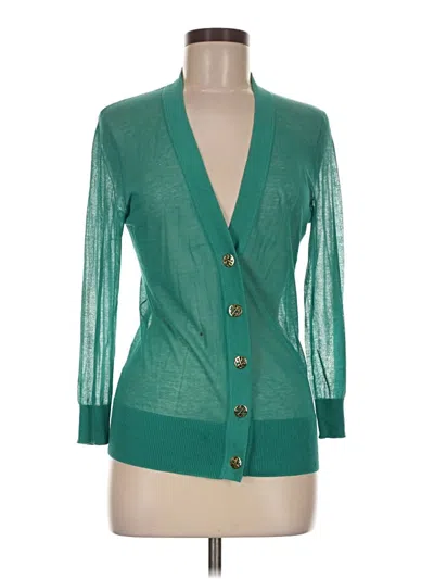 Pre-owned Tory Burch 3/4 Sleeve Top Green Plunge Neckline Tops