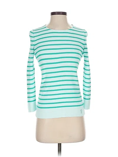 Pre-owned Tory Burch 3/4 Sleeve Top Teal Boatneck Tops In Blue