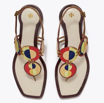 Pre-owned Tory Burch $348 Marquetry Disk Sandal Toasted Sesame Ivory Many Sizes In Multicolor