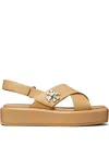 Tory Burch Crisscross Leather Slingback Platform Sandals In Beige