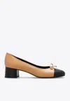 Tory Burch Beige And Black Ballet Flats With Bow Detail And Bi-color Toe In Smooth Leather Woman In Beige