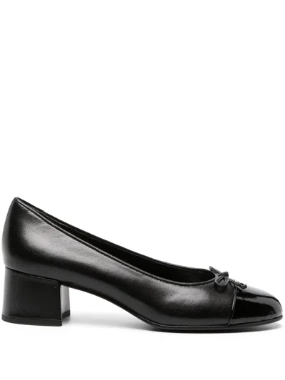 Tory Burch Mixed Leather Cap-toe Ballerina Pumps In Black