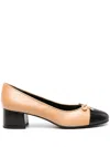 Tory Burch 50mm Logo-charm Leather Pumps In Neutrals