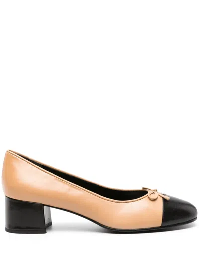 Tory Burch 50mm Logo-charm Leather Pumps In Neutrals