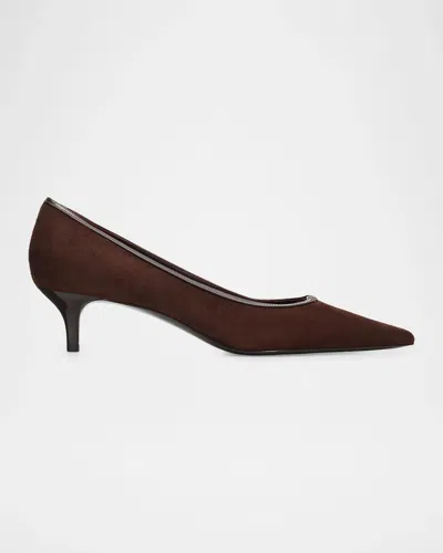 Tory Burch 45mm Double T Buckle Suede Pumps In Dark Cocoa