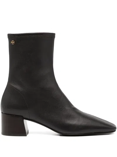 Tory Burch 45mm Logo-plaque Boots In Black