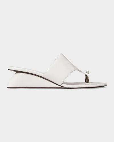 Tory Burch 45mm Pierced Leather Toe-ring Wedge Sandals In White