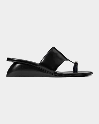 Tory Burch 45mm Pierced Leather Toe-ring Wedge Sandals In Black