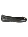 Tory Burch Leather Claire Flats With Logo Plaque In Nero