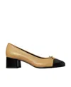 Tory Burch Beige And Black Ballet Flats With Bow Detail And Bi-color Toe In Smooth Leather Woman In Nude