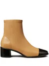 Tory Burch Cap-toe Heeled Ankle Boot In Braun