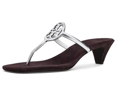 Tory Burch 50mm Miller Capri Kitten Heel Women's Sandals Silver/cocoa: 5 M In Black