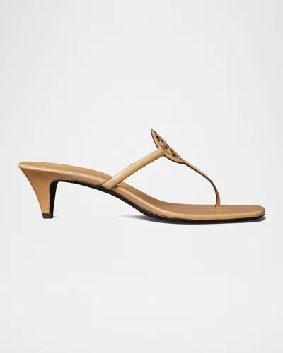 Tory Burch 50mm Miller Capri Leather Kitten-heel Thong Sandals In Gold