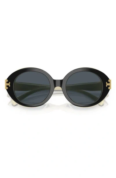 Tory Burch 52mm Oval Sunglasses In 19888752 Black/ivory