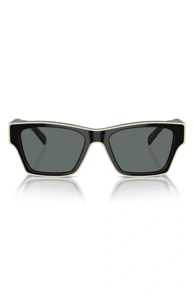 Tory Burch 53mm Polarized Rectangular Sunglasses In Black/ Ivory